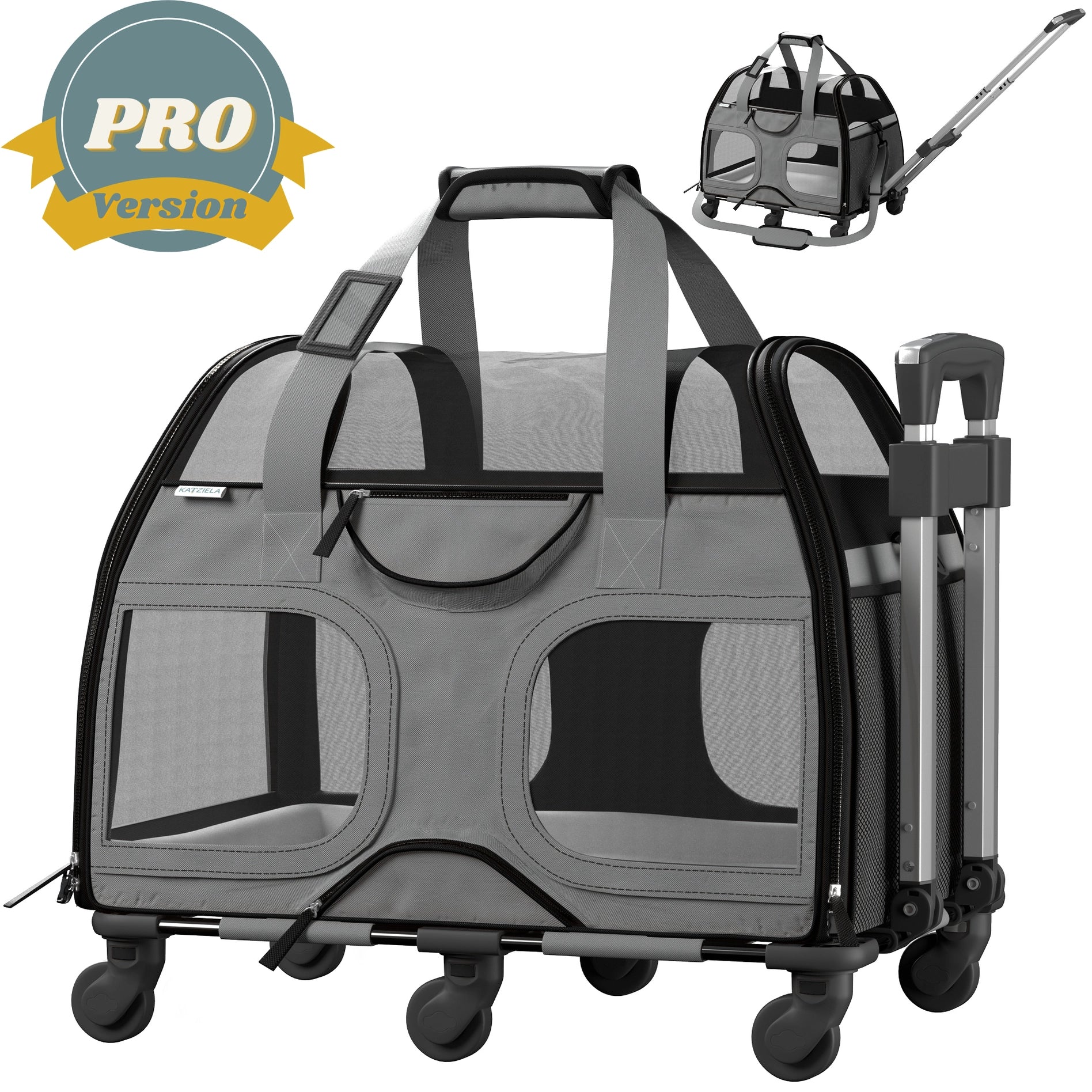 Katziela Luxury Rider Pro Pet Carrier with Removable Wheels and Katziela Luxury Rider Pro Pet Carrier with Removable Wheels and