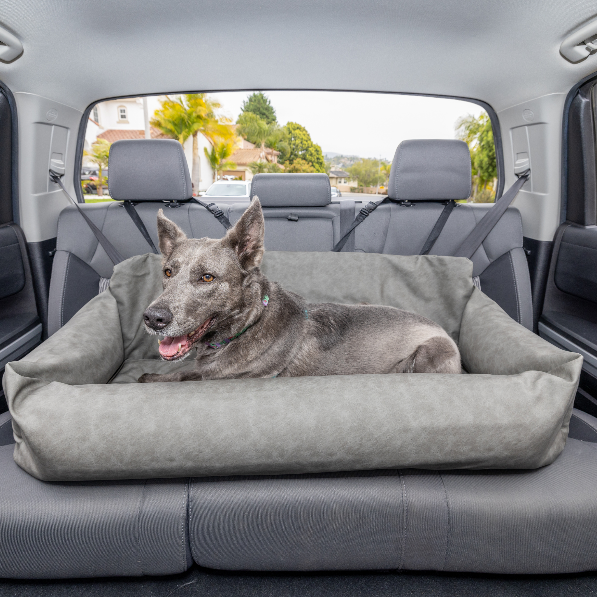 PupProtector™ Faux Leather Memory Foam Dog Car Bed Slate Gray