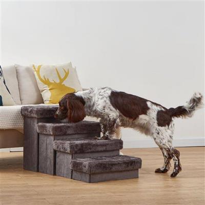 PetPals Sturdy & Plush Design Pet Stairs, Senior Mobility Aid Pet Steps - 4-Lvl Charcoal Pet Stairs