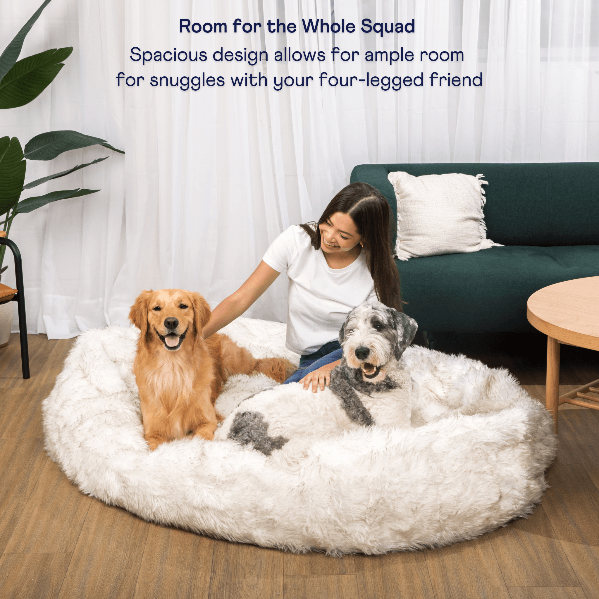 PupCloud™ Human-Size Faux Fur Memory Foam Dog Bed - White with Brown Accents