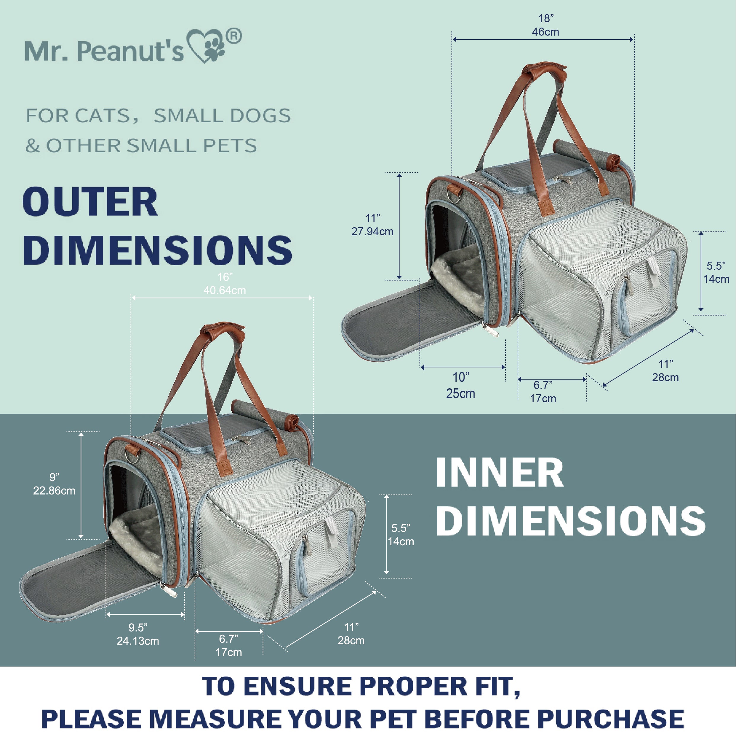 Mr. Peanut's Gold Series Airline Approved Tote - Low Profile Soft Sided Premium Pet Carrier