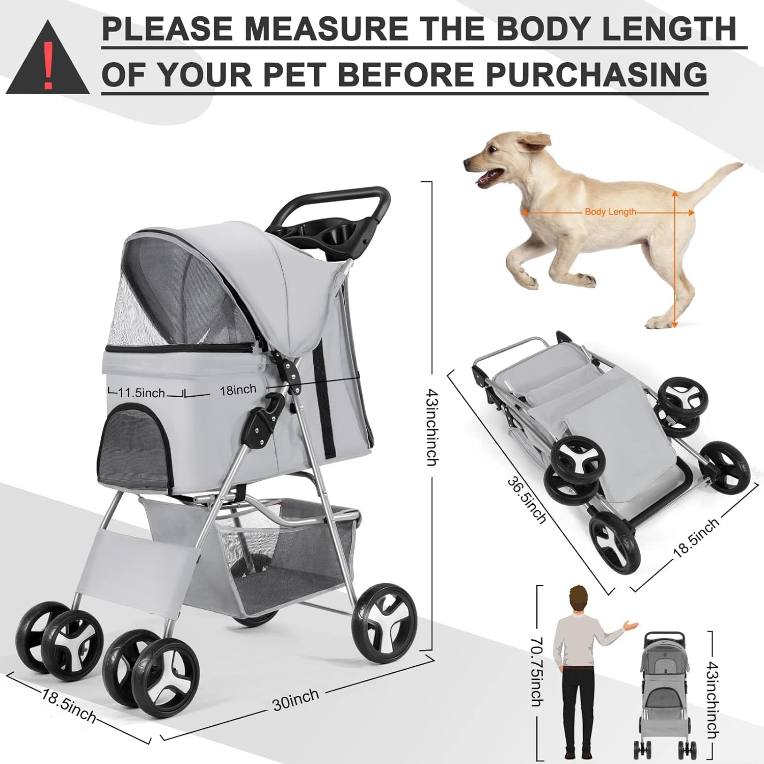 Casual Pet Stroller with a Removable Cup Holder
