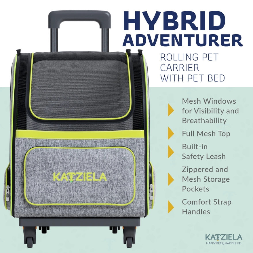 Katziela Hybrid Adventurer Airline Compliant Pet Backpack With Wheels