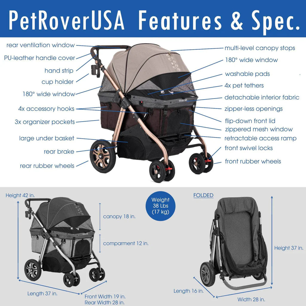 HPZ™ PET ROVER TITAN HD Premium Super-size Stroller SUV for Small/Medium/Large/X-Large Dogs, Cats and Pets