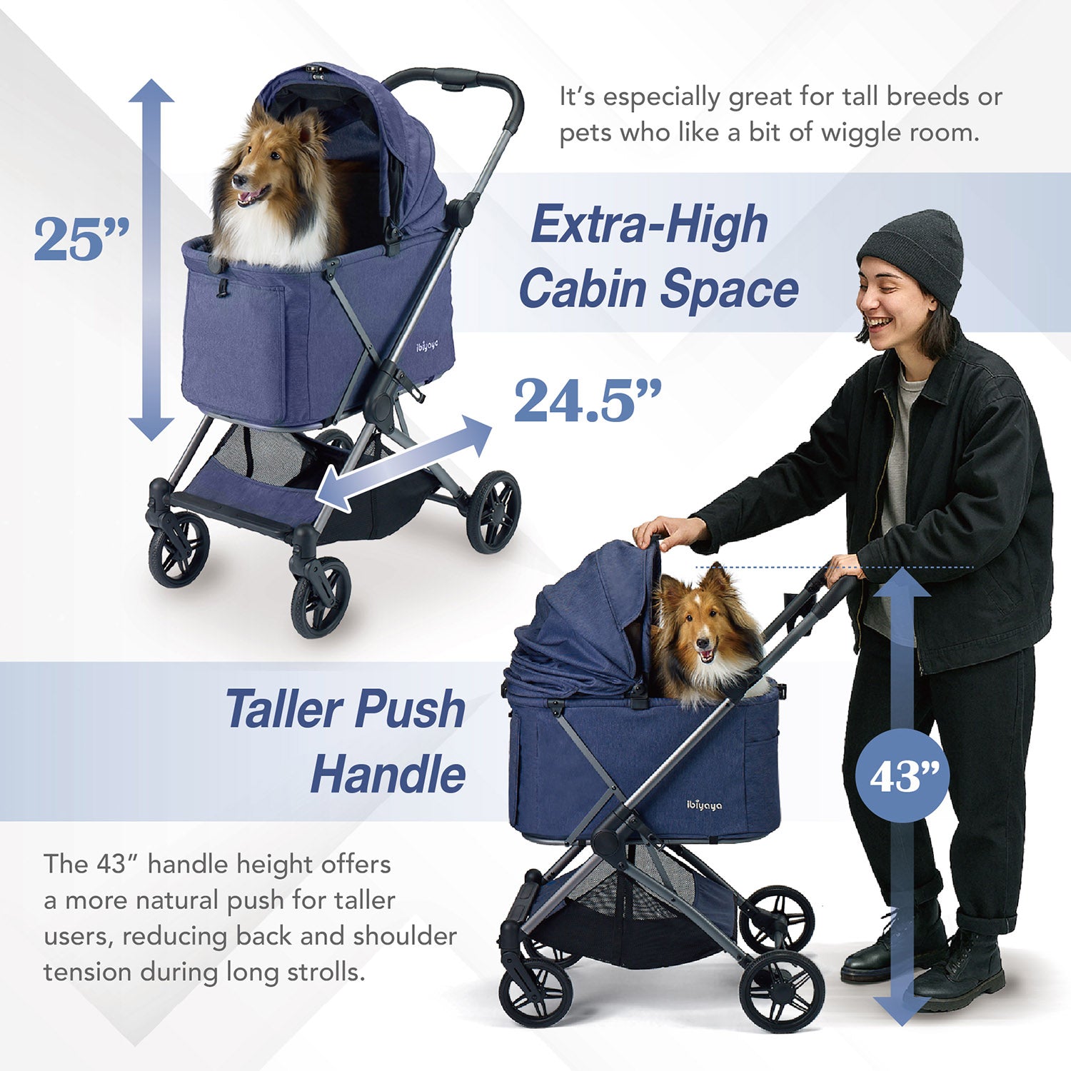 ibiyaya lightweight dog stroller Ibiyaya Maxi Deep Carriage Pet Stroller with Puncture-Free Rubber Whee – Mr. Peanut's Pet Carriers