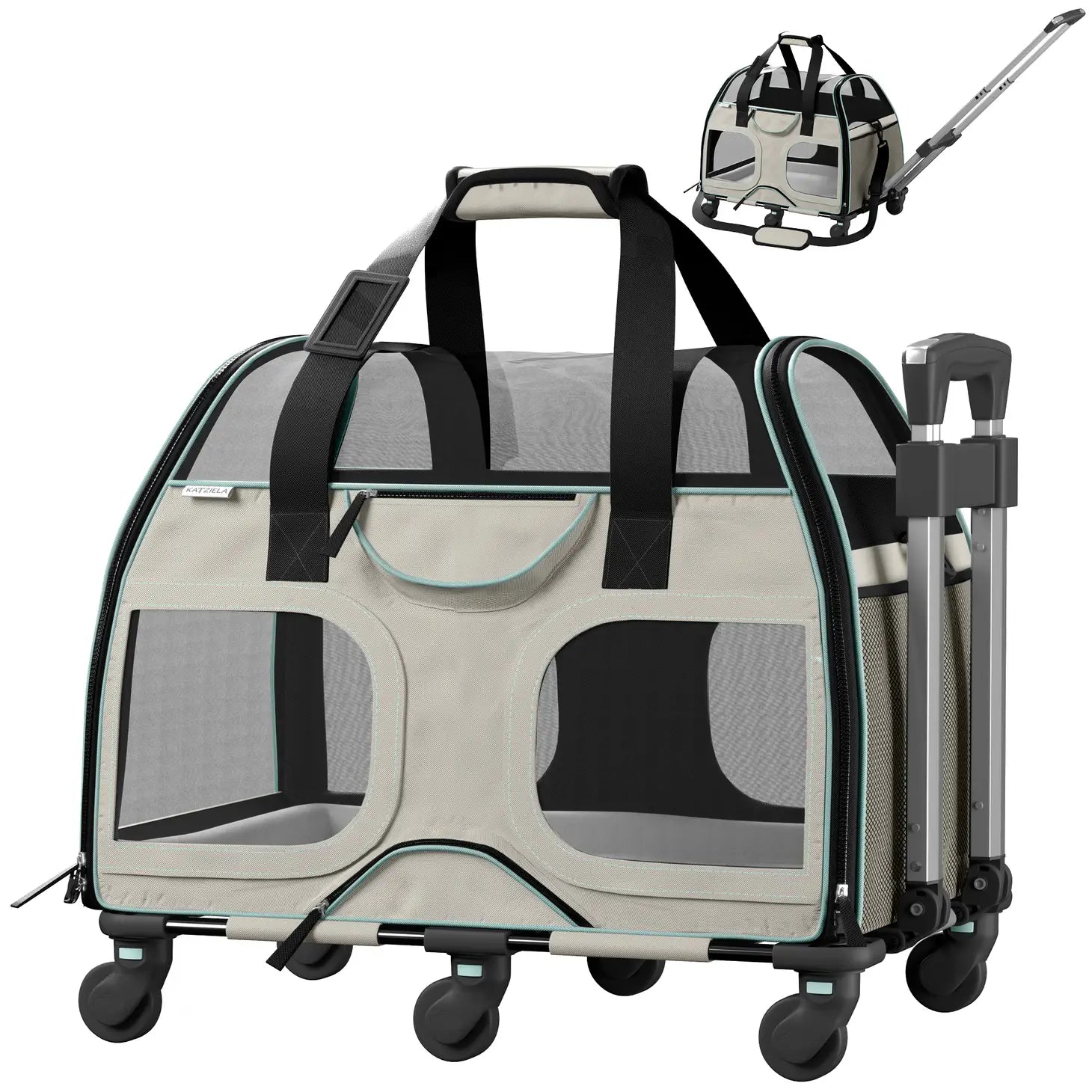 Katziela Luxury Rider Pro Pet Carrier with Removable Wheels and
