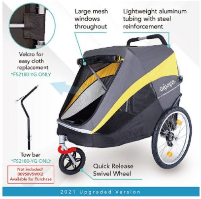 Ibiyaya Hercules Heavy-Duty Pro Pet Stroller-Bike Trailer, 3-Wheel