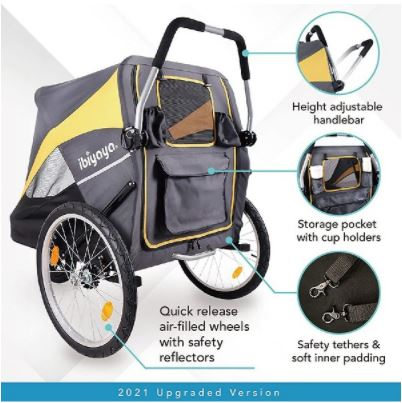 all terrain large dog stroller Ibiyaya Hercules Heavy-Duty Pro Pet Stroller-Bike Trailer, 3-Wheel Fol – Mr. Peanut's Pet Carriers