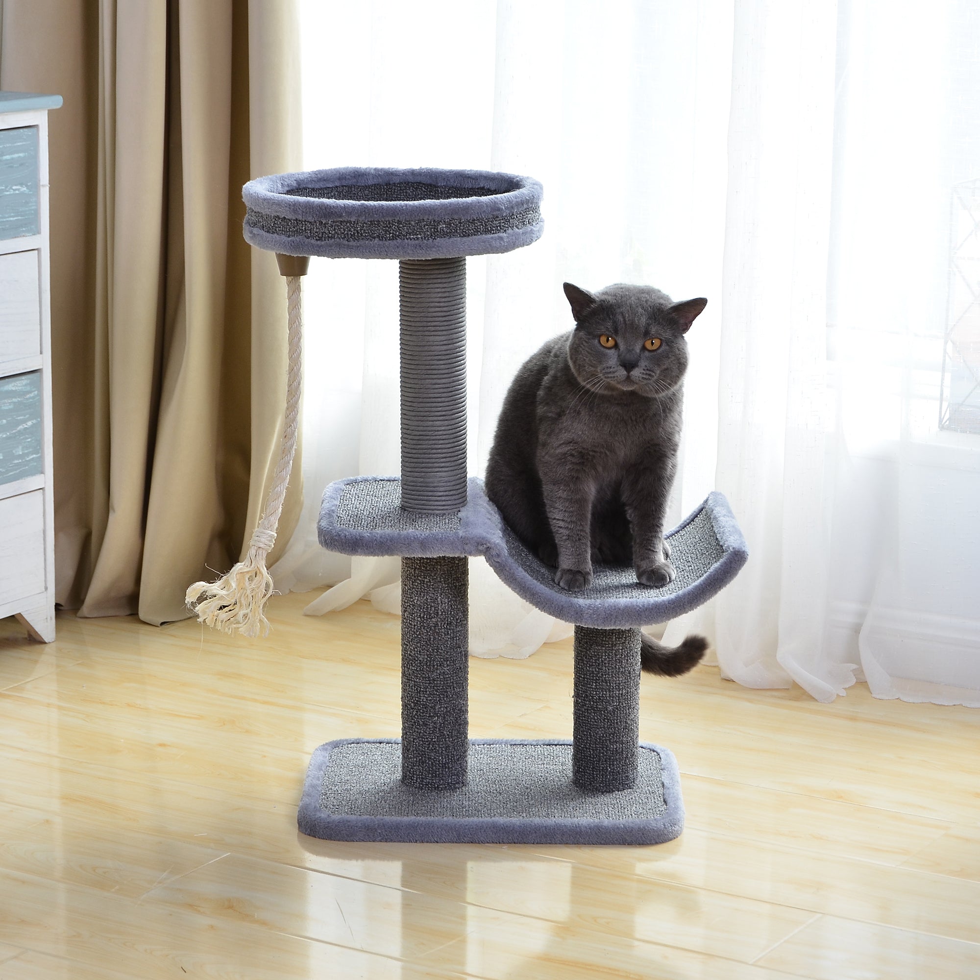 Catry Cradle Gray Cat Tree with Perch and Sisal Rope