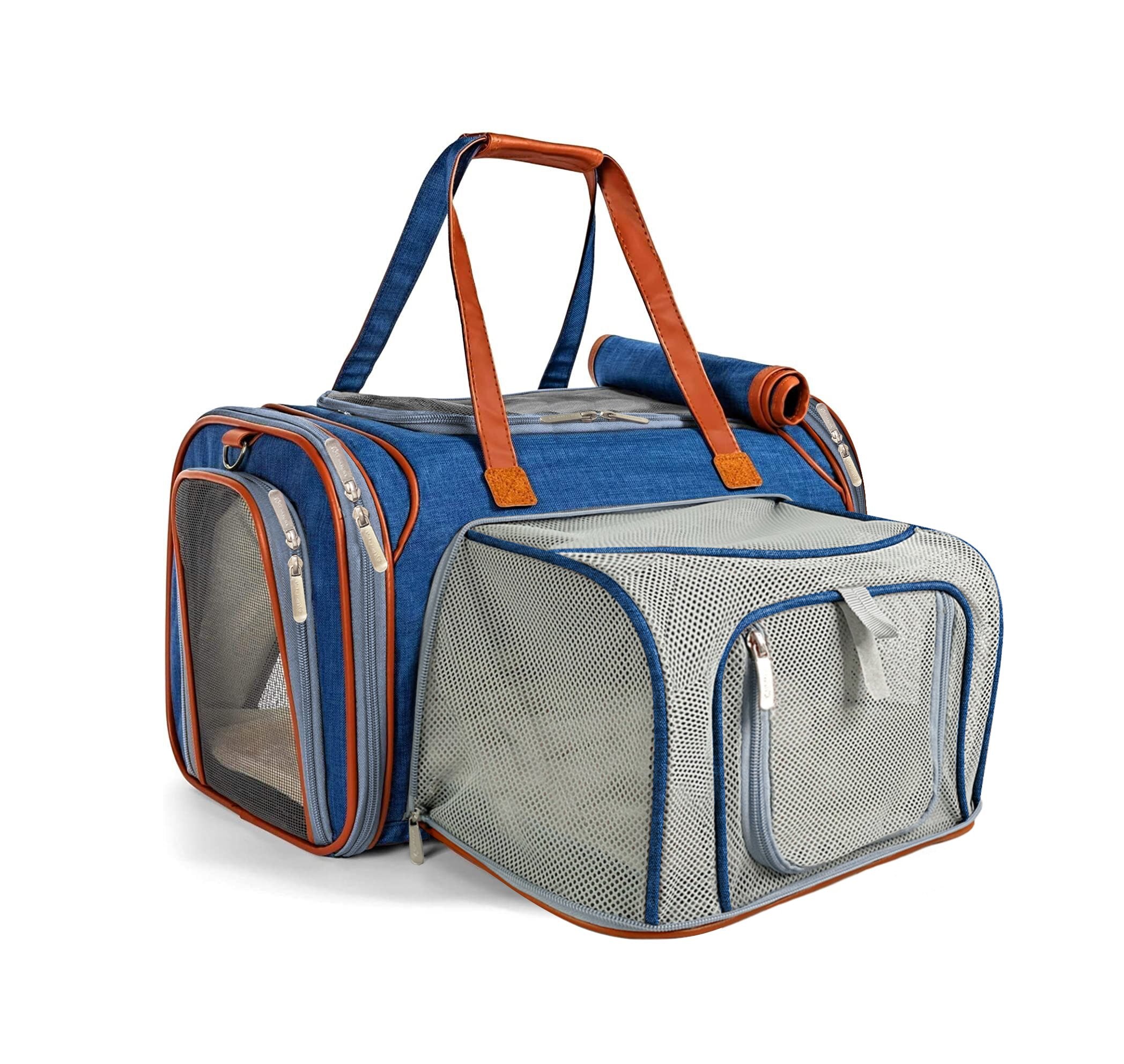Expandable Travel Pet Carrier Bag with Fleece Pad